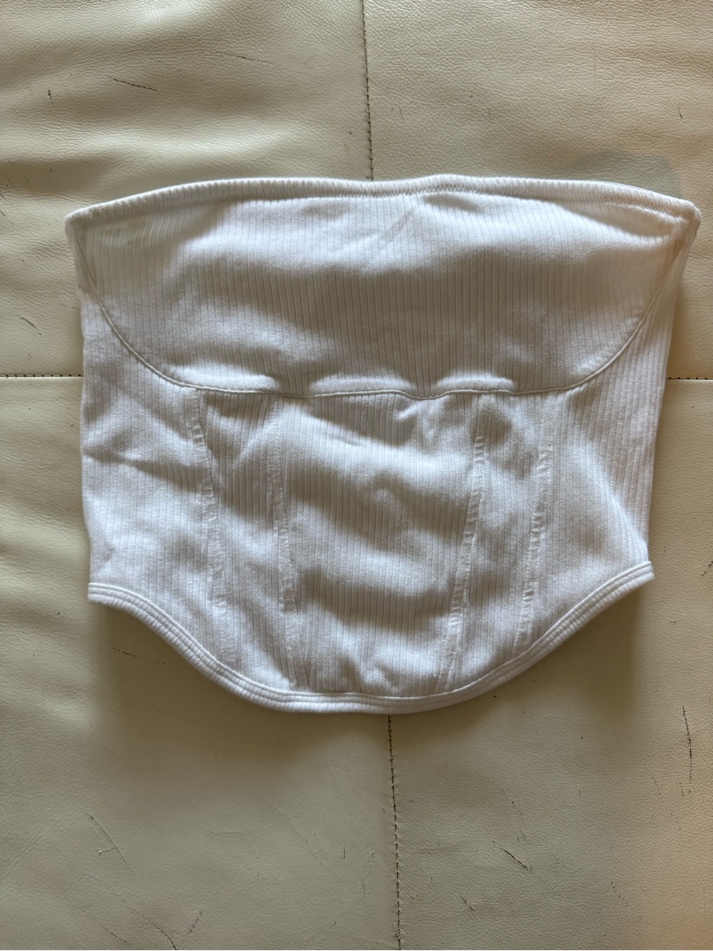 PINK White Ribbed Strapless Corset Crop Top